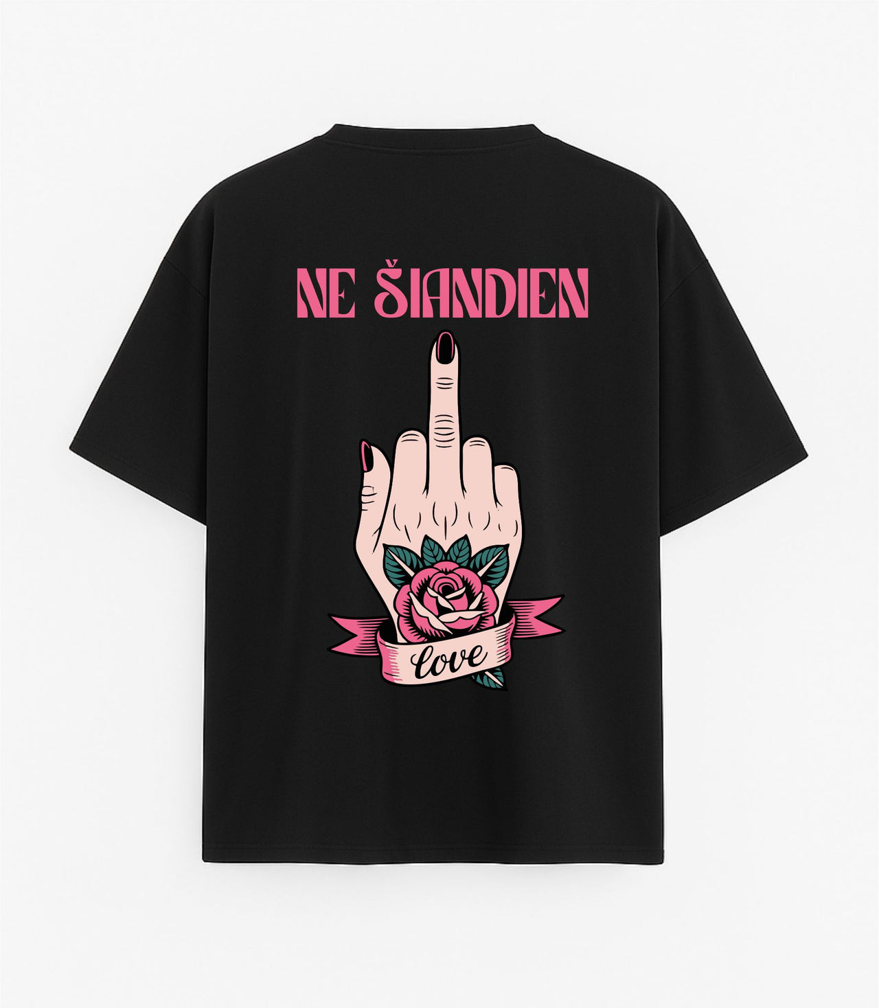 JUODI OVERSIZED MARŠKINĖLIAI "NE ŠIANDIEN"