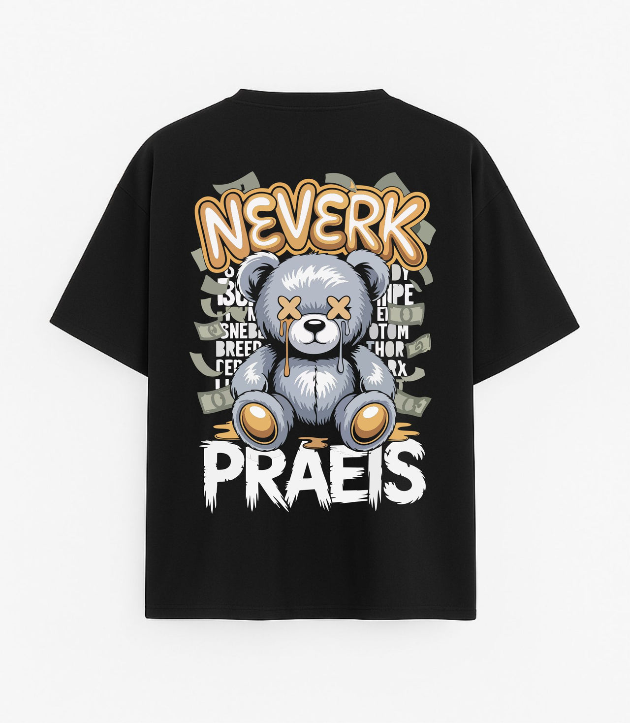 JUODI OVERSIZED MARŠKINĖLIAI "NEVERK, PRAEIS"