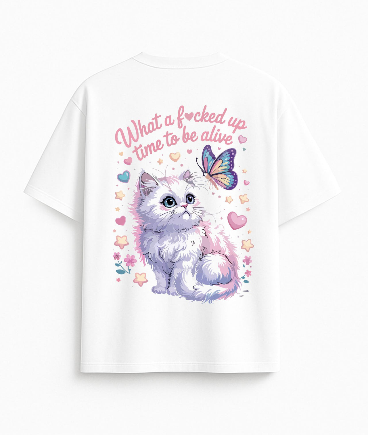 BALTI OVERSIZED MARŠKINĖLIAI "WHAT A TIME TO BE ALIVE"