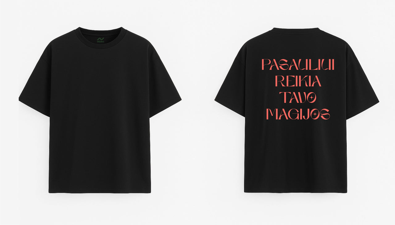 JUODI OVERSIZED MARŠKINĖLIAI "MAGIJA"