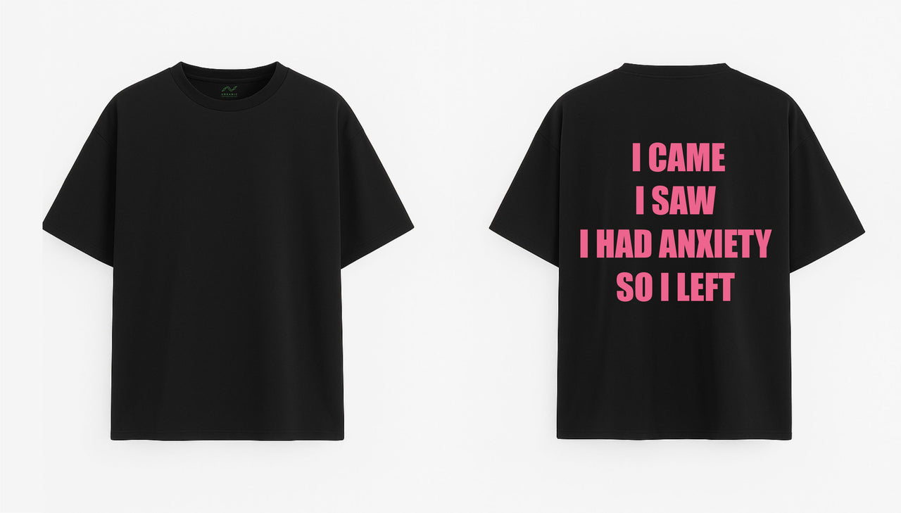 JUODI OVERSIZED MARŠKINĖLIAI "ANXIETY"