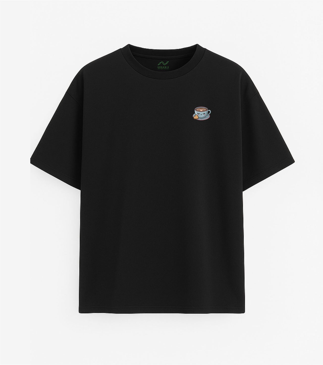 JUODI OVERSIZED MARŠKINĖLIAI "PIRMIAUSIA KAVELĖ"