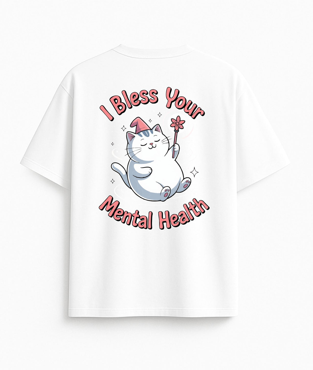 BALTI OVERSIZED MARŠKINĖLIAI "BLESS YOUR MENTAL HEALTH"