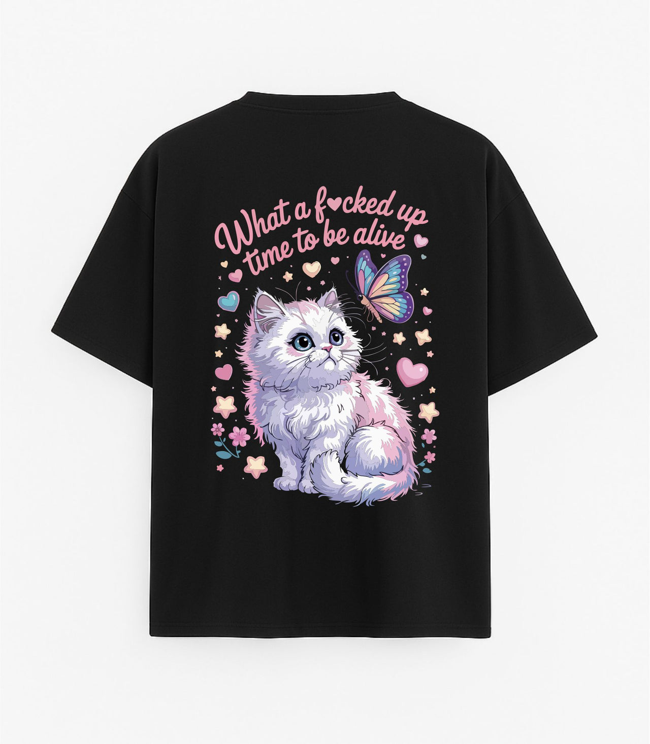 JUODI OVERSIZED MARŠKINĖLIAI "WHAT A TIME TO BE ALIVE"