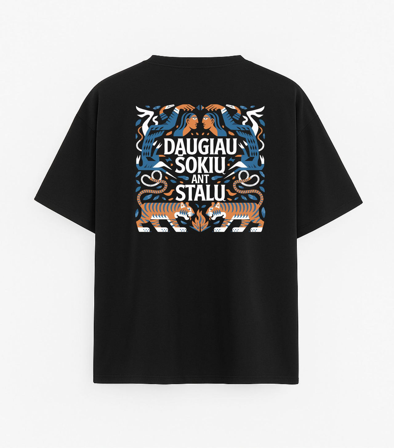 JUODI OVERSIZED MARŠKINĖLIAI "DAUGIAU ŠOKIŲ ANT STALŲ"