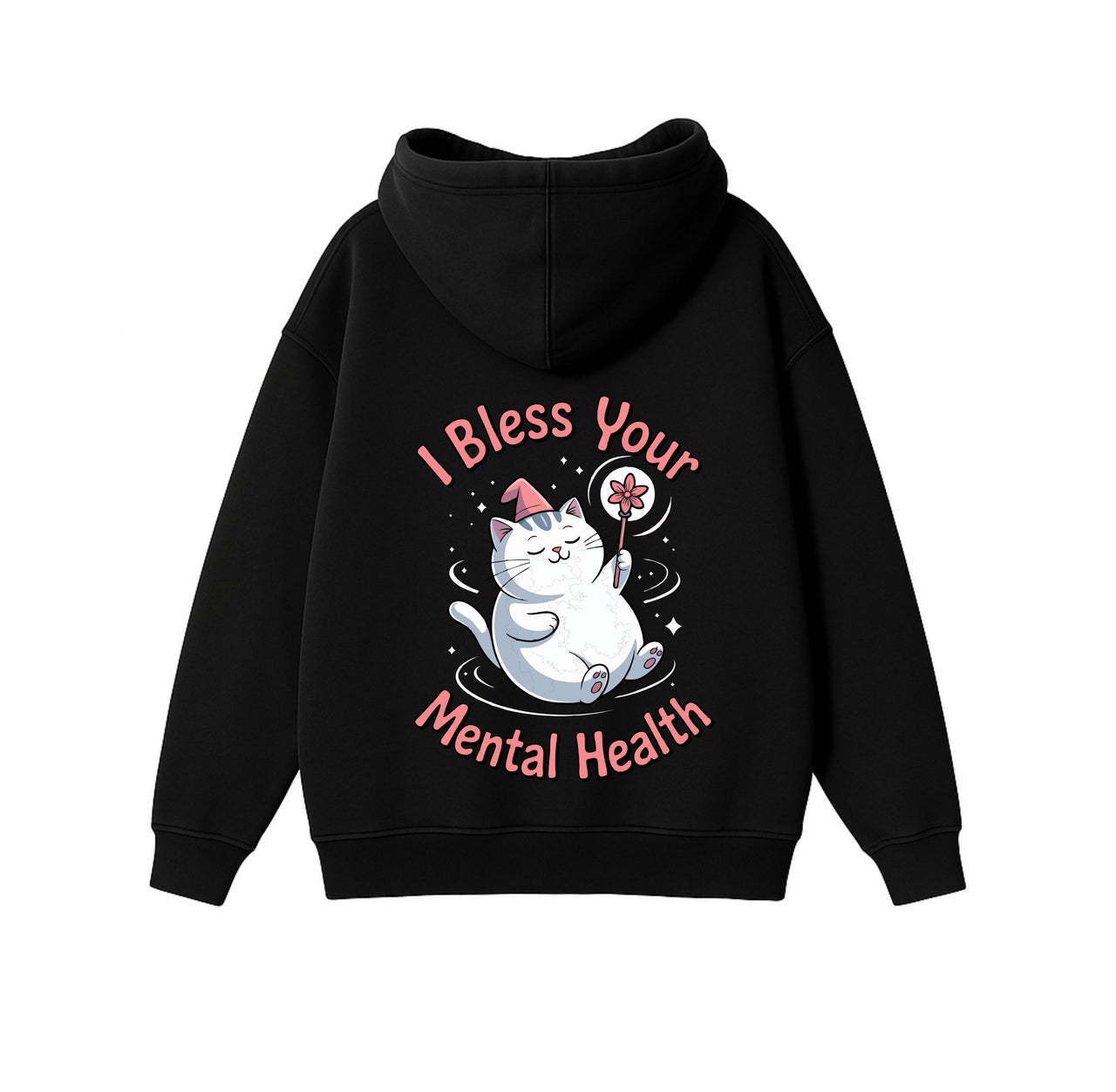 JUODAS OVERSIZED STOROS MEDŽIAGOS DŽEMPERIS "BLESS YOUR MENTAL HEALTH"