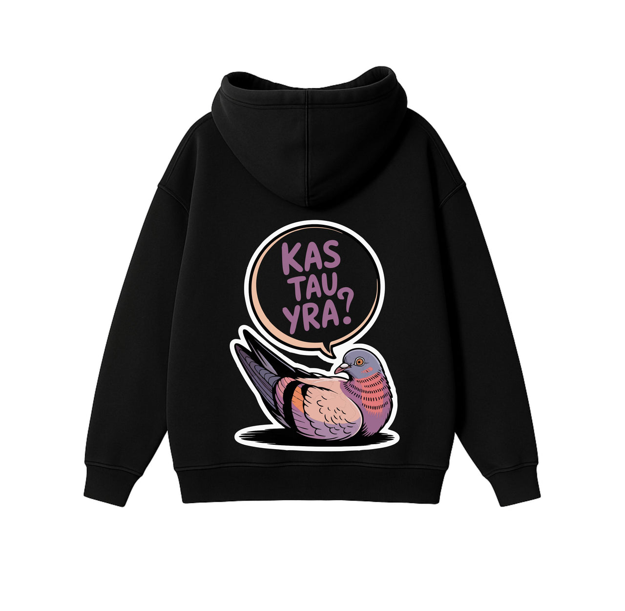 JUODAS OVERSIZED STOROS MEDŽIAGOS DŽEMPERIS "KAS TAU YRA?"