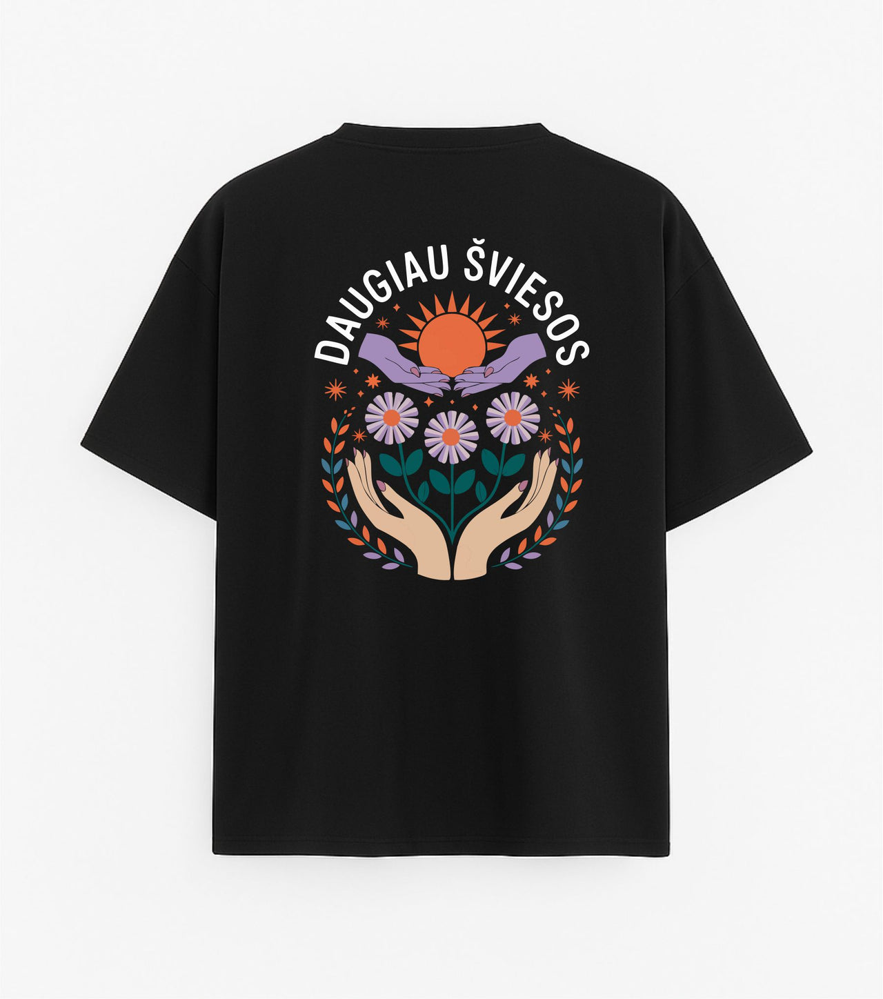 JUODI OVERSIZED MARŠKINĖLIAI "DAUGIAU ŠVIESOS"