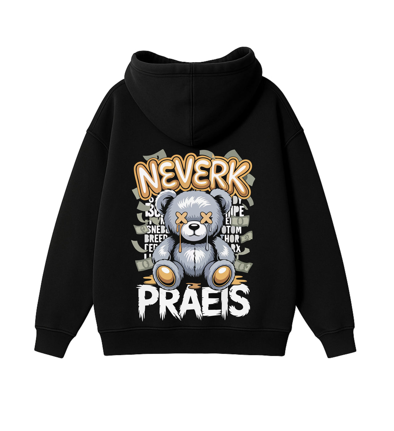 JUODAS OVERSIZED STOROS MEDŽIAGOS DŽEMPERIS "NEVERK, PRAEIS"