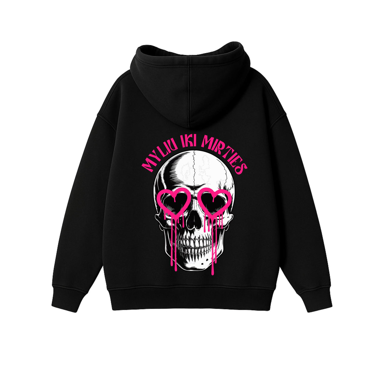 JUODAS OVERSIZED STOROS MEDŽIAGOS DŽEMPERIS "MYLIU IKI MIRTIES"