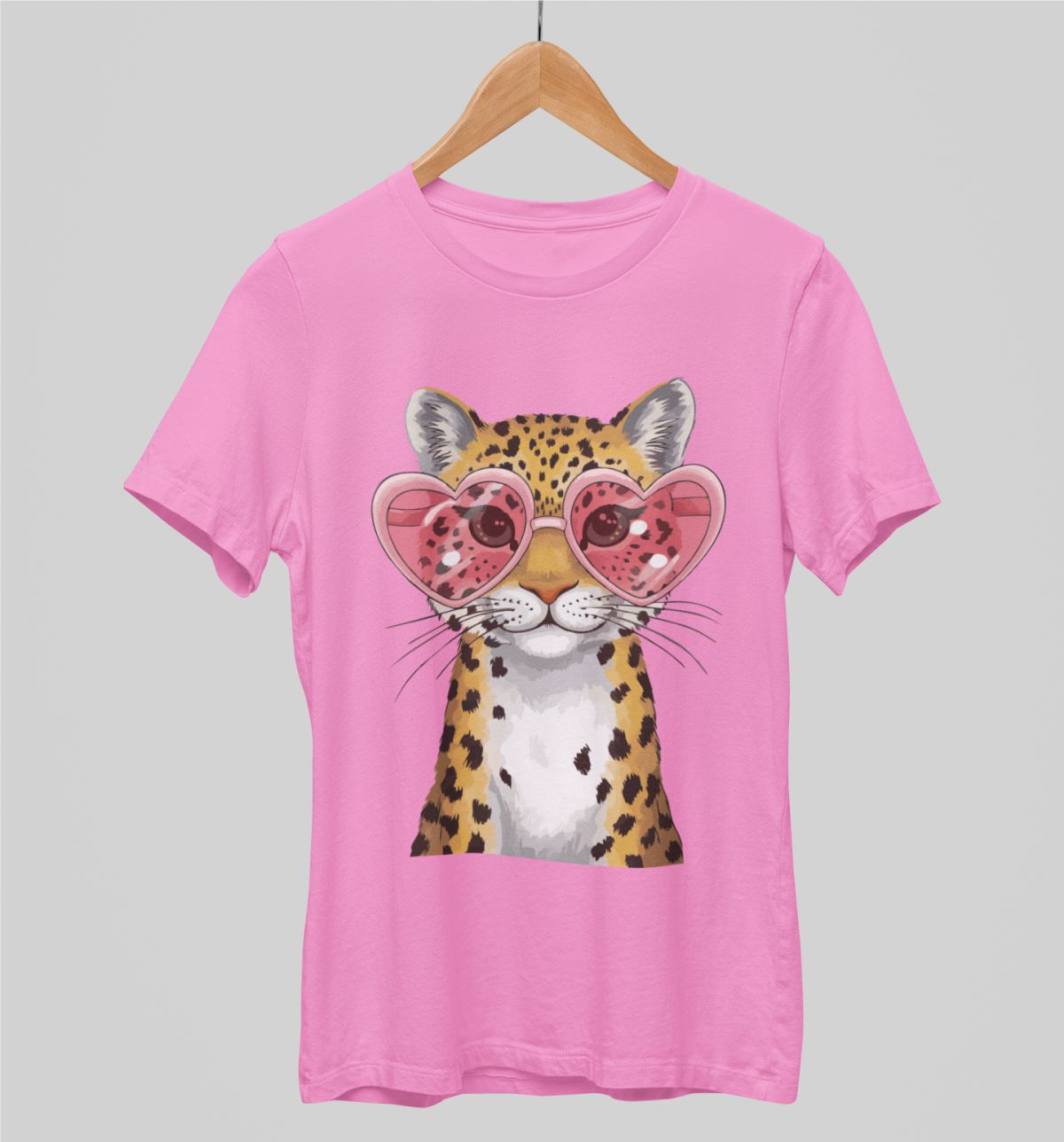 Rožiniai unisex marškinėliai "Kietas leopardas"