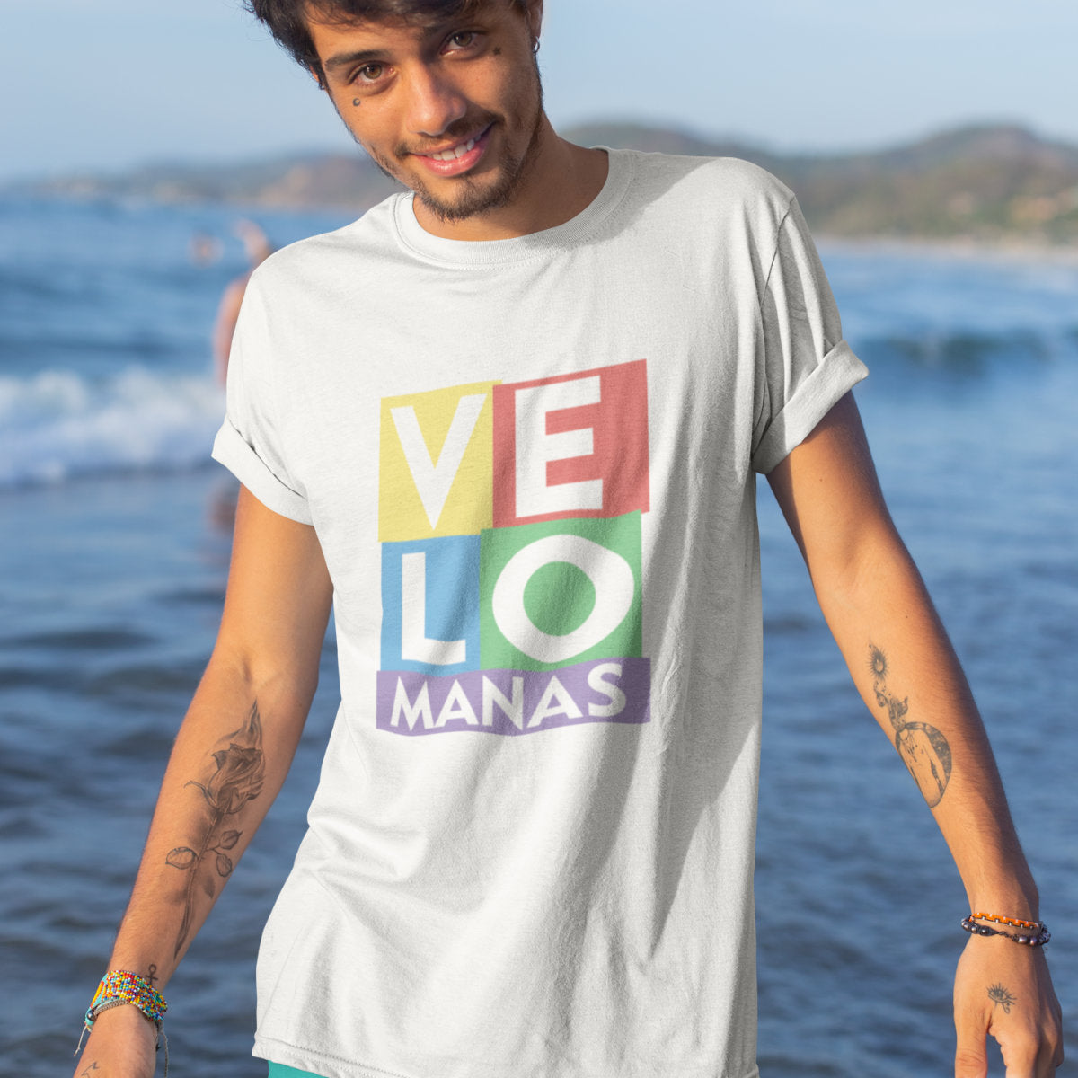 Balti UNISEX marškinėliai "Velomanas“