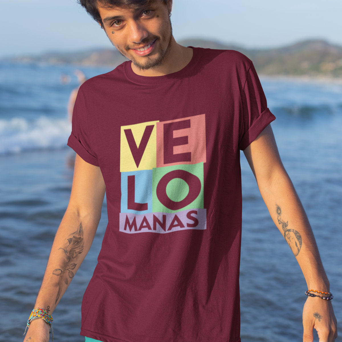 Burgundiški UNISEX marškinėliai "Velomanas“