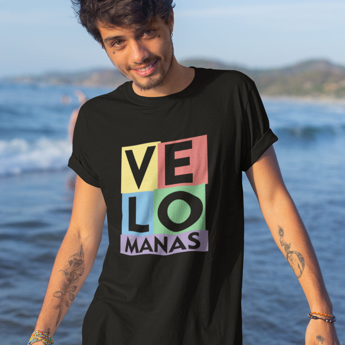 Juodi UNISEX marškinėliai "Velomanas“