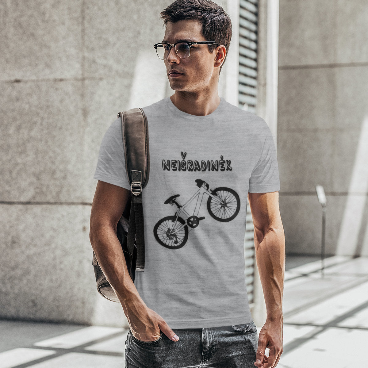 Pilki melanžiniai UNISEX marškinėliai "Neišradinėk dviračio“