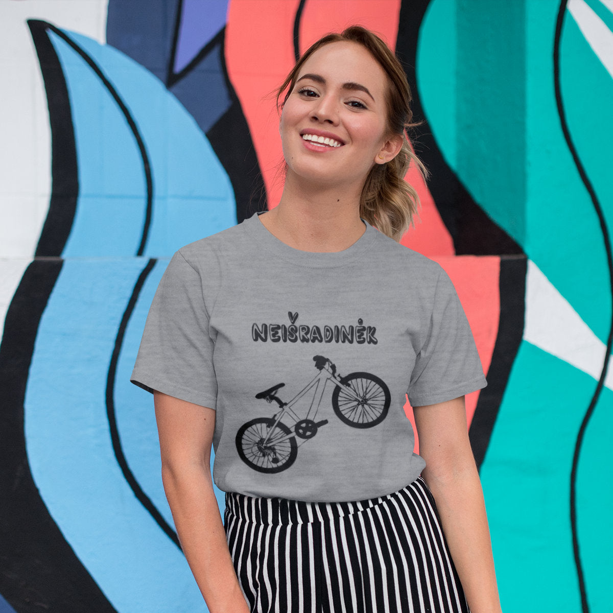 Pilki melanžiniai UNISEX marškinėliai "Neišradinėk dviračio“